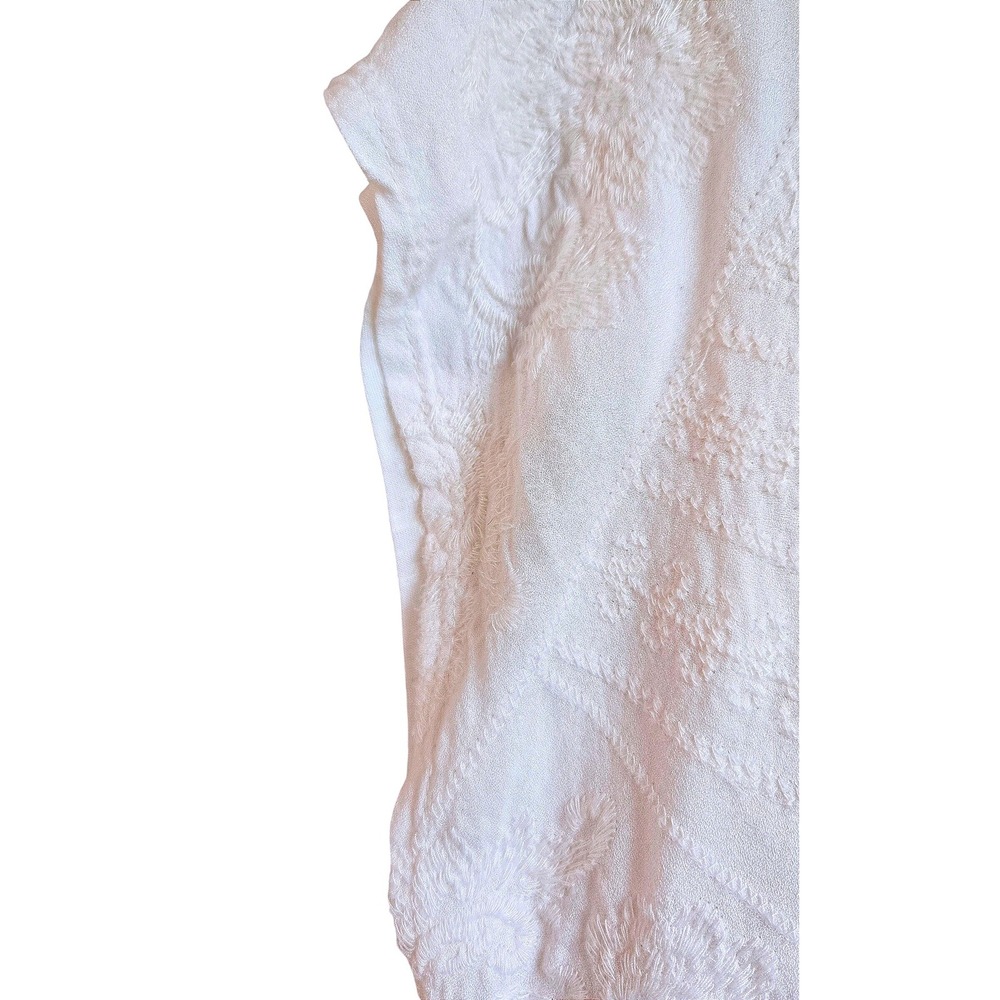 Lucky Brand White Embroidered Henley Blouse Short Sleeve Boho Top Women's Large - Picture 3 of 7